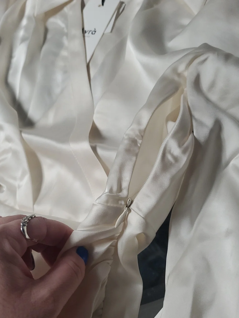 NWT Avra Agata Satin Faux Wrap Mini Dress Size XS Off White Feminine Wedding - Picture 11 of 16